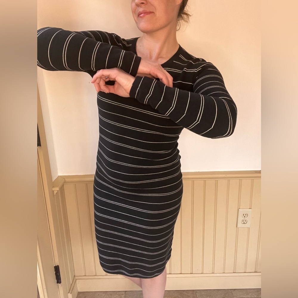 ATHLETA Weather Wool Knit Striped Black White Midi Sweater Dress Womens Small - Picture 3 of 9